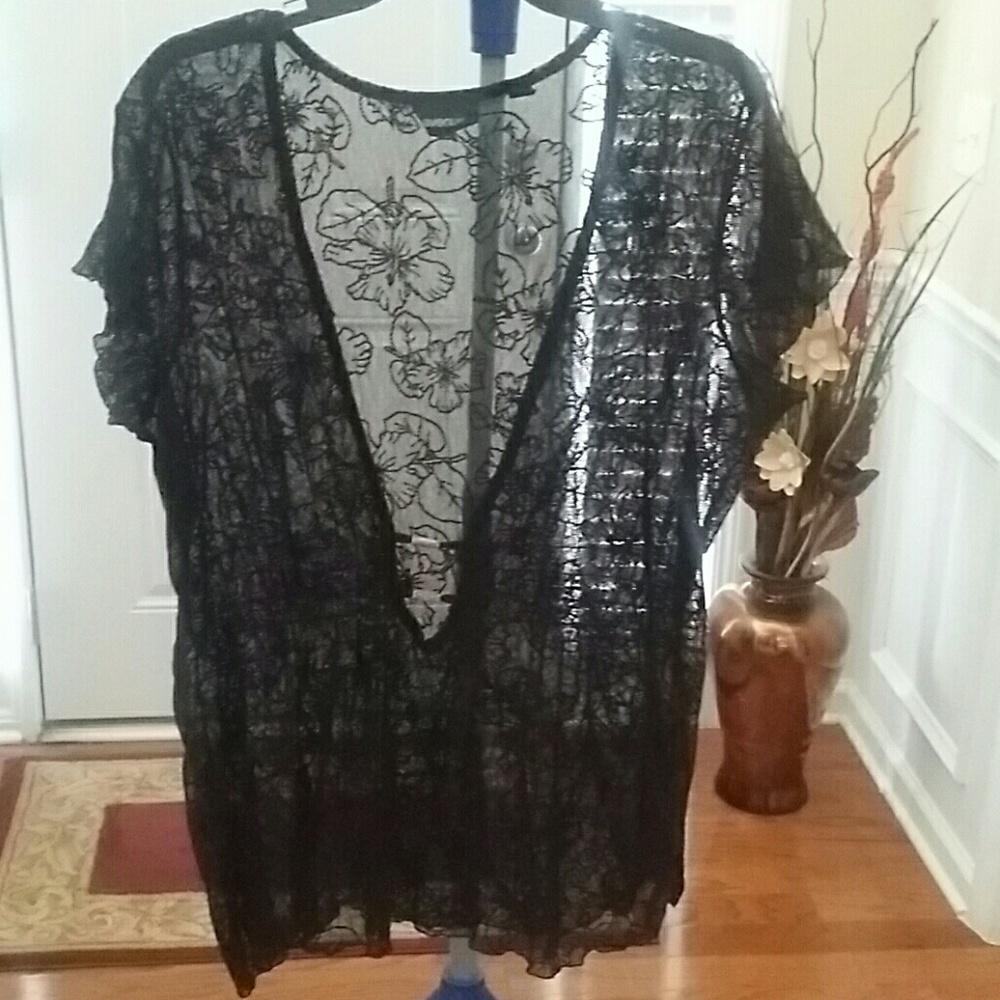Sheer Swimsuit Coverup floral design